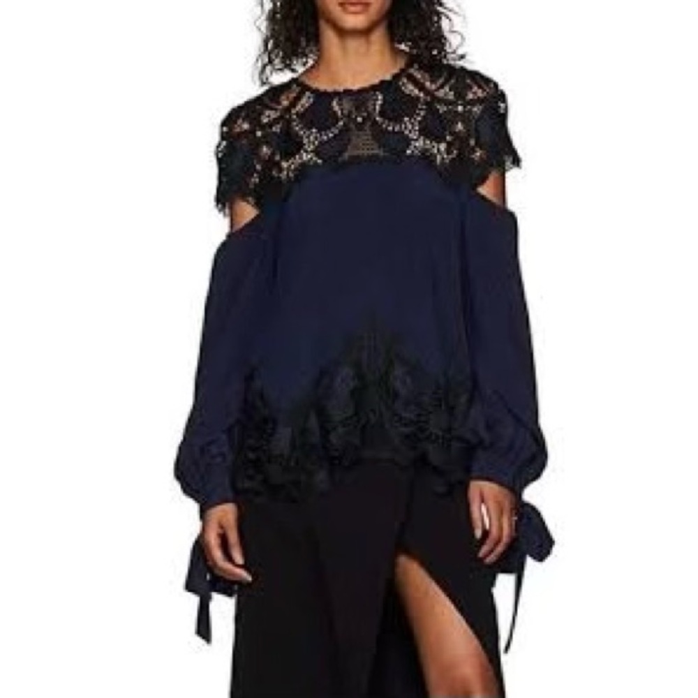 Jonathan Simkhai Navy and Black Lace Blouse